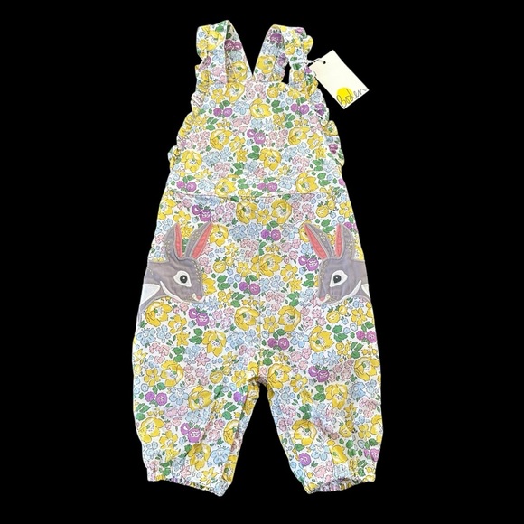 NWT Baby Boden 3-6 months Floral Bunny Ruffle Overalls Romper Easter Spring New - Picture 1 of 5